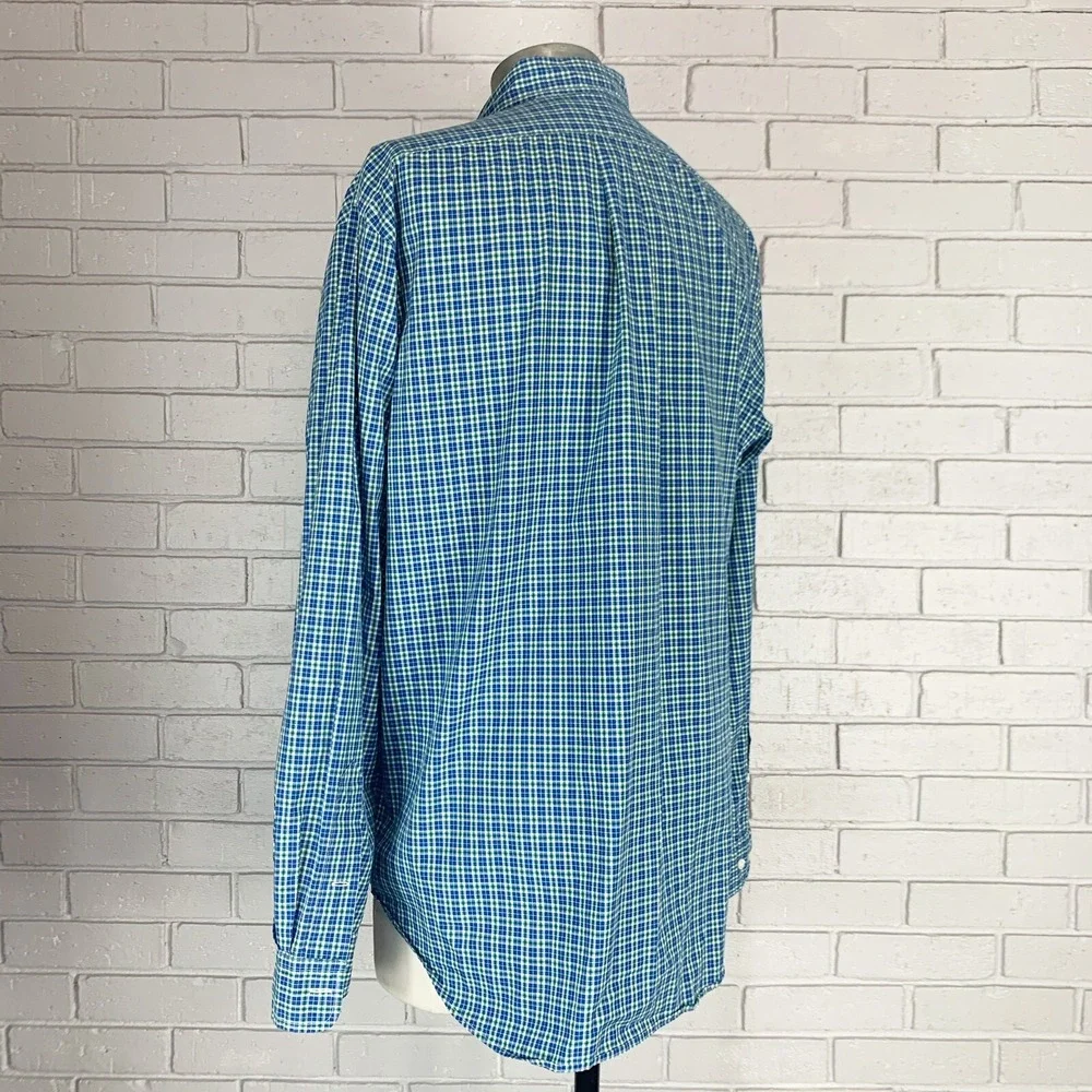 Polo Ralph Lauren Classic Fit Blue Green Check Button Down Shirt Preppy 16 32/33